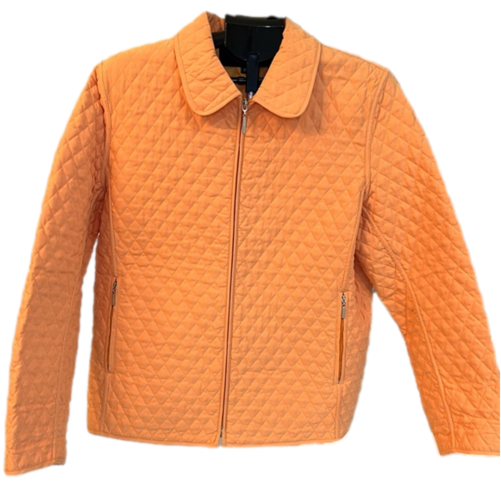 Weatherproof Vintage soft orange quilted coat, waterproof lining, Size L